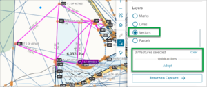 Screenshot of draw to select features, quick adopt vectors