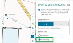 Screenshot of draw to select features, select underlying spatial data