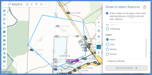 Screenshot of draw to select features, selecting features