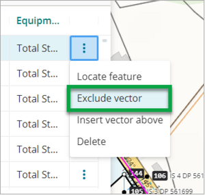 Screenshot of exclude a vector more actions menu