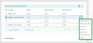 Screenshot of schedule memorandum additional options when you have more rows