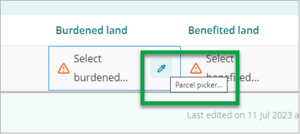 Screenshot of schedule memorandum parcel picker