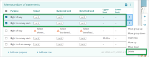 Screenshot of schedule memorandum delete row or rows
