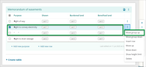 Screenshot of schedule memorandum move group up