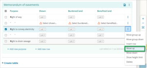 Screenshot of schedule memorandum move row up, and update purpose