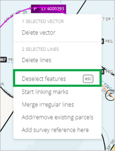 Screenshot of right mouse options in spatial view deselect features