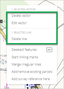 Screenshot of right mouse click options in spatial view delete vector or line
