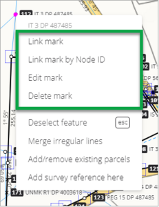 Screenshot of right mouse click in spatial view unlinked mark menu options