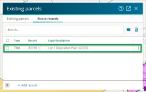 Screenshot of Estates record tab showing the correct Record of Title