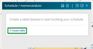 Screenshot of create new table in schedule memorandum panel