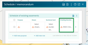 Screenshot of creating document field