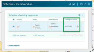 Screenshot of instrument added to table