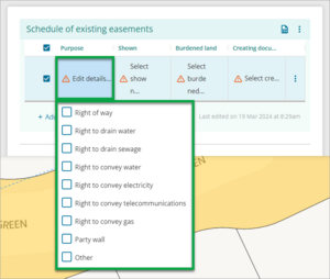 Screenshot of the options in the Purpose field