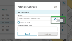 Screenshot of selecting renewed mark using node picker