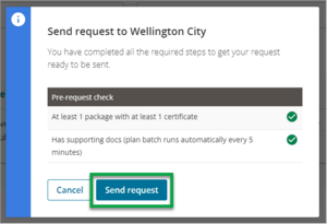 Screenshot of send TA request button selected
