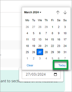 Screenshot of calendar