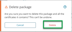 A screenshot showing confirm and delete package options