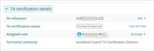Screenshot of ta certification details section