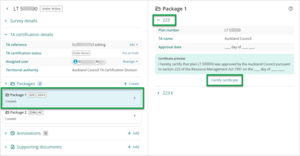 Screenshot of certificates in a package
