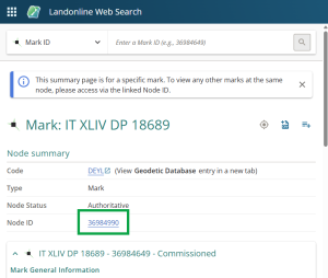 image of a mark summary page in Web Search. The link to the node summary page is highlighted.