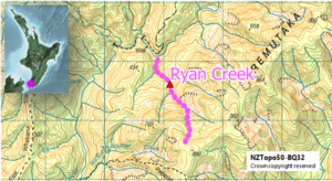 Map showing the location of Ryan Creek