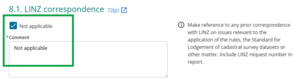 image of a question in the survey report with a "not applicable" checkbox. The checkbox has been ticked, and "Not applicable" is highlighted in the comment field.