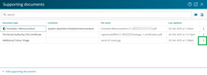 image of supporting documents panel, highlighting the 3-dot menu icon next to a supporting document.