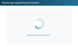 image of the "replacing supporting document" panel. There is a processing icon in the centre of the panel.