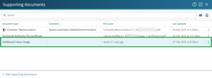 image of supporting documents panel, with a replaced document highlighted.