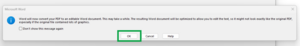 image of the warning message warning that you are about to convert a PDF to an editable word document. 'OK' is highlighted.