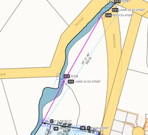 screenshot of survey capture screen, showing an irregular boundary that has been right-lined.