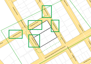 image of the same road area in define diagrams. The multiple occurances of the road names are highlighted.