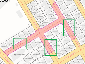 image of a road polygon in web search. The 3 different road names that make up the 1 polygon are highlighted.