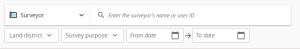 image of the search survey by surveyor search field, and the available search filters.