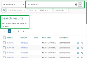 image showing mark name search using a wildcard, with 120 search results