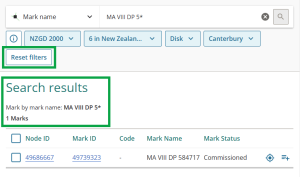 image showing filters applied with one search result, highlightling the Reset filters button.