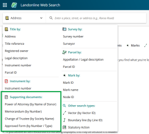 Image of the Web Search search panel, highlighting "Supporting documents".