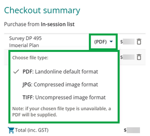 image of the checkout summary panel, highlighting the file formats.