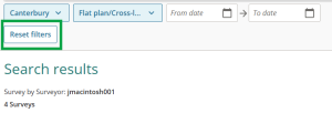 image showing the "reset filters" button for a completed filtered search.