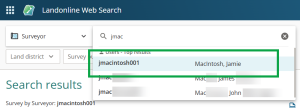 image highlighting a surveyor's name in the dropdown.