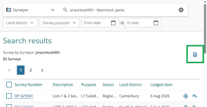 image highlighting the export search results icon at the top right of the search results.