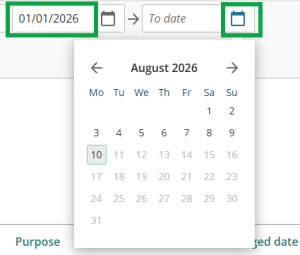 image of the date fields for the serach survey by surveyor filter. The calendar icon is highlighted.