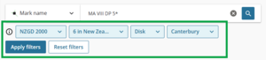 Image showing search by mark name filters selected.