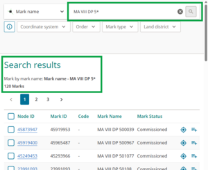 image showing mark name search using a wildcard, with 120 search results