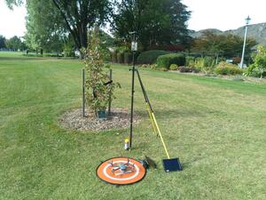 Photo of the drone spatial accuracy testing set up. 