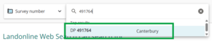 image of search field with "491764" entered. DP 491764 shows blue in the drop-down, and is highlighted.