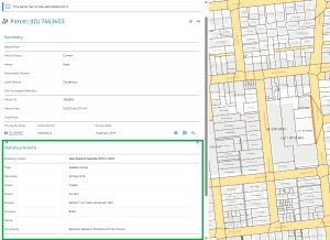 image of a parcel details page in Web Search. The parcel has a statutory action which is highlighted at the bottom of the page.