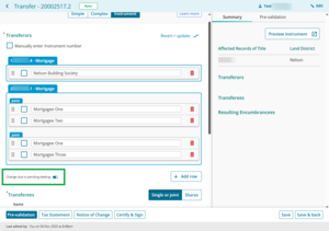 image highlighting the 'Change due to pending dealing' toggle in Prepare transfer.