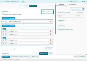 image highlighting the 'Revert / update' button at the top tight of the Prepare transfer panel.