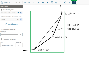 image highlighting te 'add line' tool and the affected line in the layout sheet diagram.